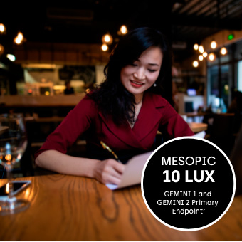 Woman reading restaurant menu under mesopic conditions